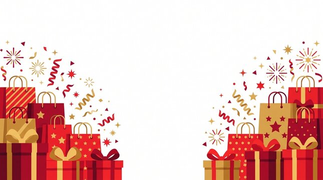 Year End Sale Banner Vector Illustration with Shopping Elements and Festive Decor