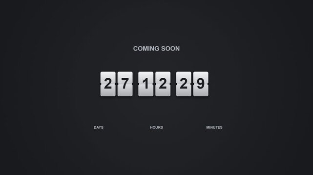 Minimalist coming soon countdown timer with flip clock animation for website launch and event teasers
