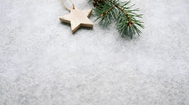 A serene winter scene unfolds with a delicate wooden star resting upon a bed of fresh glistening snow evoking the peaceful spirit of