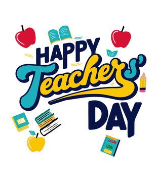 Happy teachers day greeting card design with school supplies like books apples and pencils educator education celebration