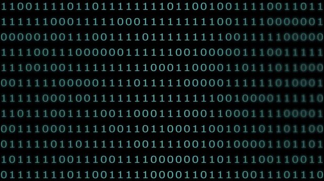 Matrix green binary code streaming animation. Digital binary code scrolling on black screen representing data stream in computer cyberspace. 4k video