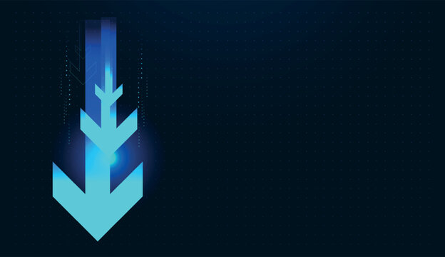 Set Digital finance concept with glowing arrows pointing downward, symbolizing decreasing market value, demand changes, and supply challenges