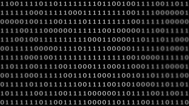 Matrix green binary code streaming animation. Binary code numbers sequence. Digital binary code scrolling on black screen representing data stream in computer cyberspace