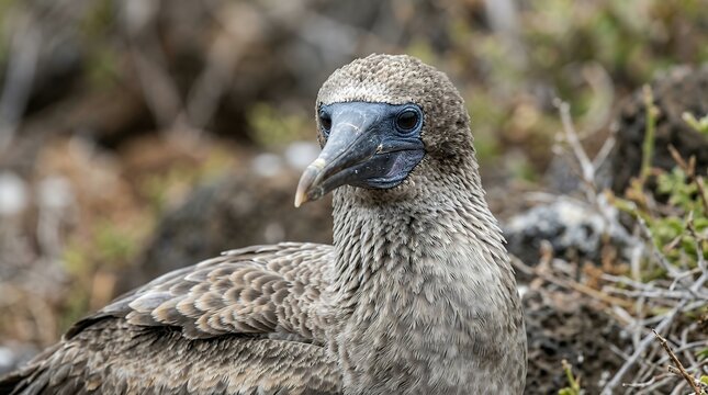 Detailed wildlife portrait capturea wild juvenile seabird displaying unique facial features and sharp plumage details during a close encounter in a natural habitat juvenile nazca booby close up