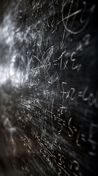 Complex science background with math and physics formulas on blackboard. Education and intelligence research concept. Perfect