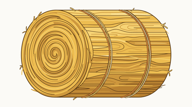 Detailed vector illustration of a large round straw hay bale tied with rope on plain background.