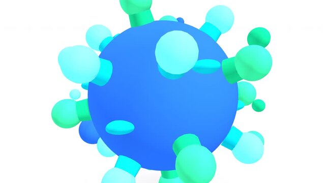 Stylized norovirus particle 3d animation sequence on white background
