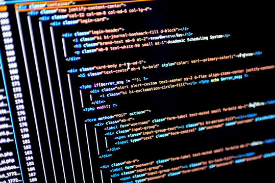 HTML and PHP source code syntax for password login form on computer screen
