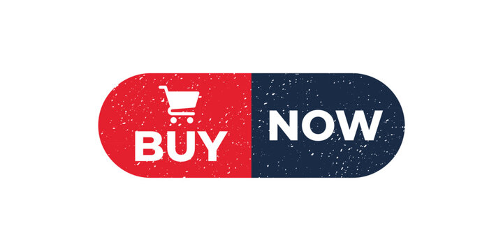 Buy now button with shopping cart icon isolated on white