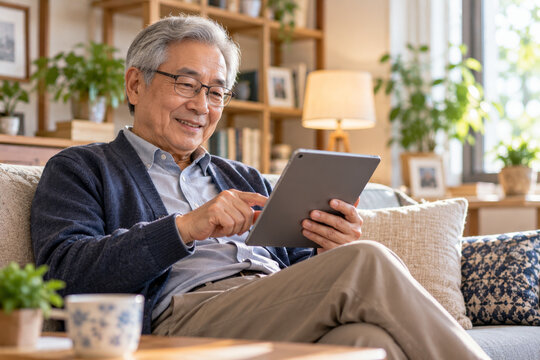 Senior man using tablet