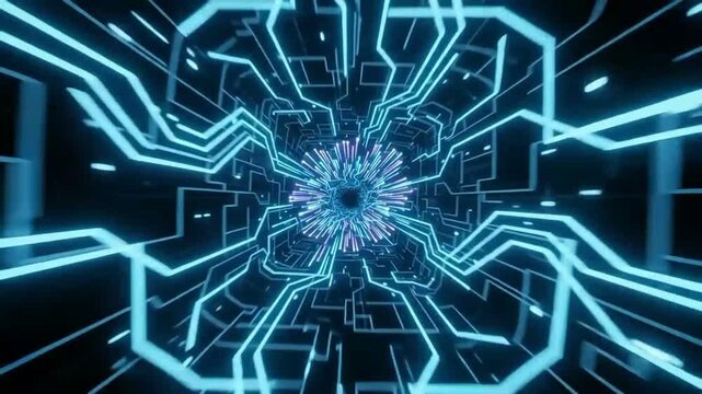 Blue Glowing Digital Circuit Technology Tunnel Animation