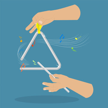 3D Isometric Flat Vector Illustration of Musical Triangle, Hand-Played Instrument