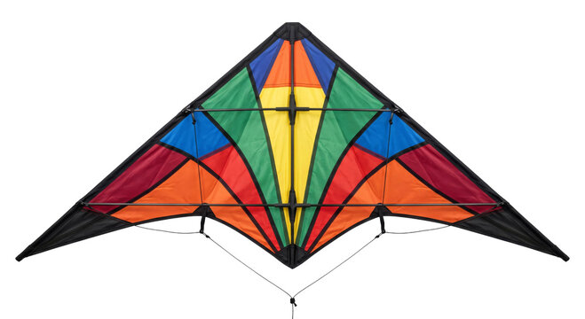 Colorful stunt kite with a geometric pattern isolated on a clean white studio background