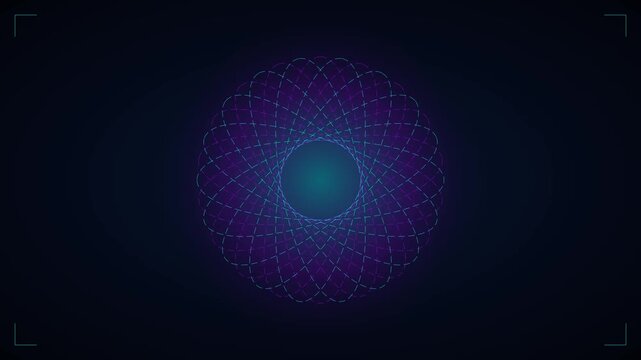 Abstract neon geometric mandala animation: pulsing digital light pattern background