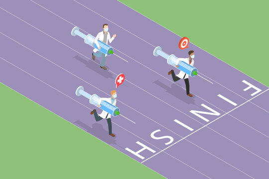 3D Isometric Flat Vector Illustration of Vaccine Race, Health Care and Treatment