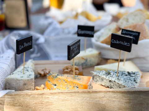Asturian Cheese Selection on Wooden Board