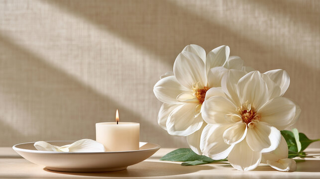 Serene White Remembrance Flowers Bowl with Copy Space, all saints day, all souls day background