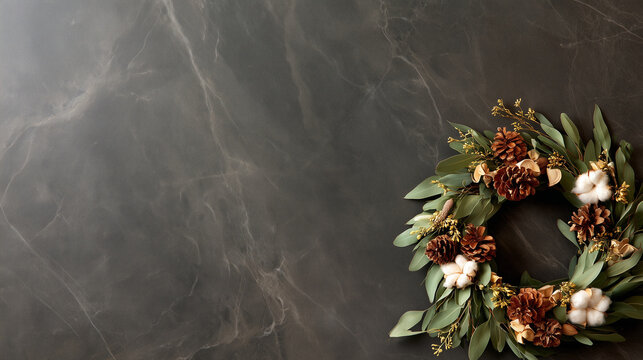 Minimalist Memorial Autumn Wreath with Huge Copy Space, all souls day, all saints day background
