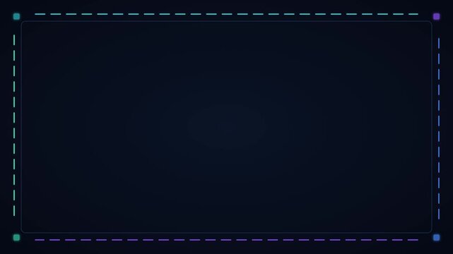 Neon hud interface frame with glowing dashed border for digital tech overlay