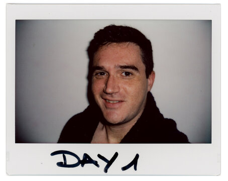 Man With a Moustache Poses for a Series of Instant Pictures
