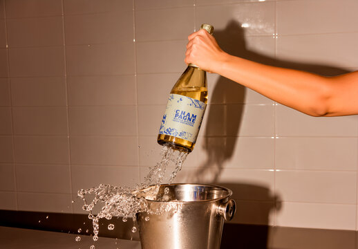 Splashing Champagne Bottle Bucket Mockup