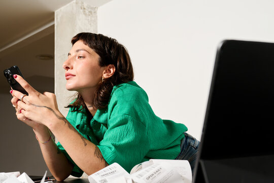 Brunette Woman texting