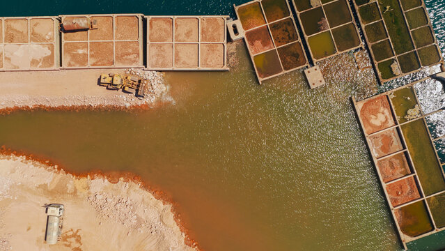 Aerial view showing land reclamation and industrial impact