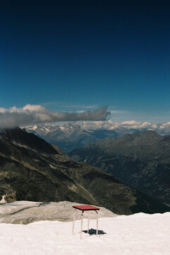 Beautiful panorama in the mountain with a chair
