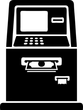 ATM cash withdrawal terminal icon black vector illustration banking transaction money dispending with paper receipt outline