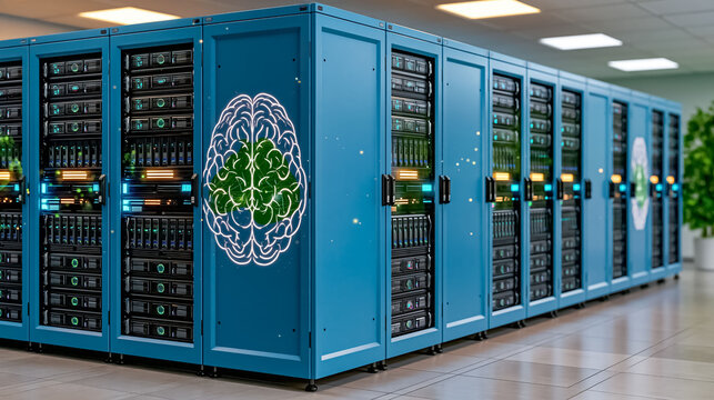 Modern high-tech server room, equipment  datacenter technology background