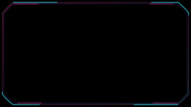 Neon cyberpunk hud frame overlay with pulsing digital border for futuristic ui