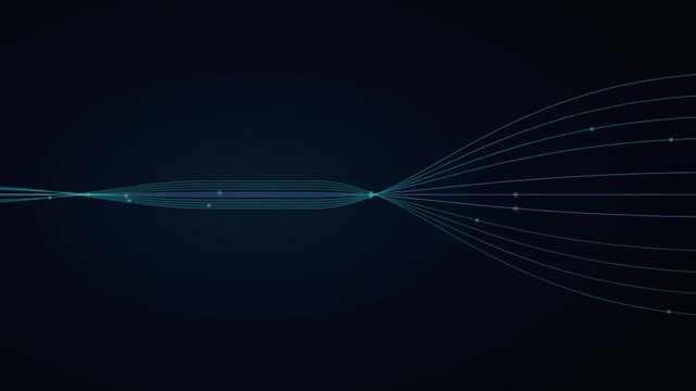 Abstract data flow animation: digital network connections and fiber optic communication lines