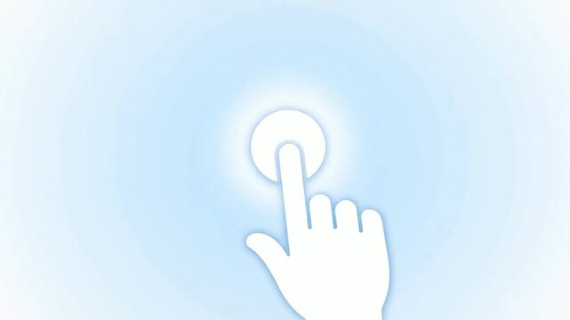 Animated white touch screen finger cursor interaction with ripple effect on vibrant blue background loop