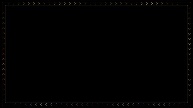 Animated neon chevron border frame, glowing geometric arrows overlay for production