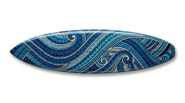 Decorative surfboard with intricate wave design