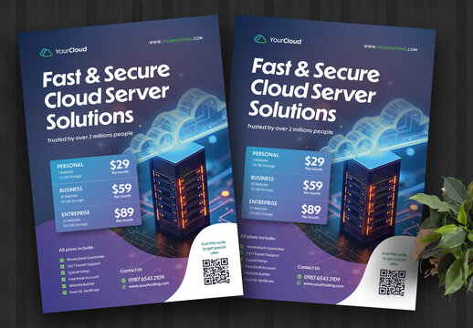 Fast and Secure Cloud Hosting Solutions Flyer Template Colour Blue