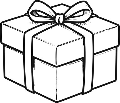 Gift box with ribbon and bow hand drawn wrapped present illustration for celebration and holiday greeting