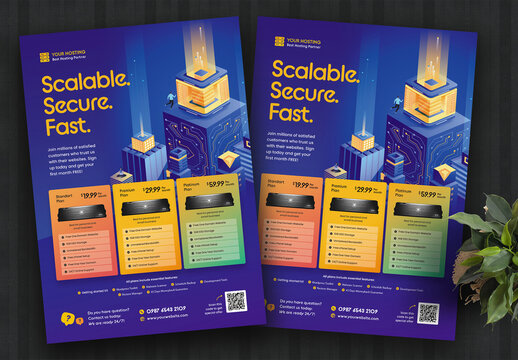 Scalable Secure Hosting Service Flyer Template Colour Purple