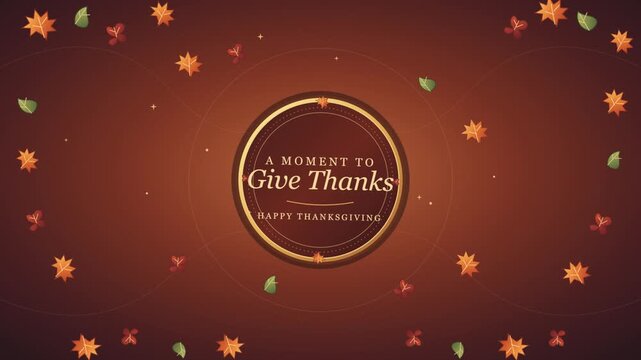 A moment to give thanks, happy thanksgiving greeting badge on autumn leaves background