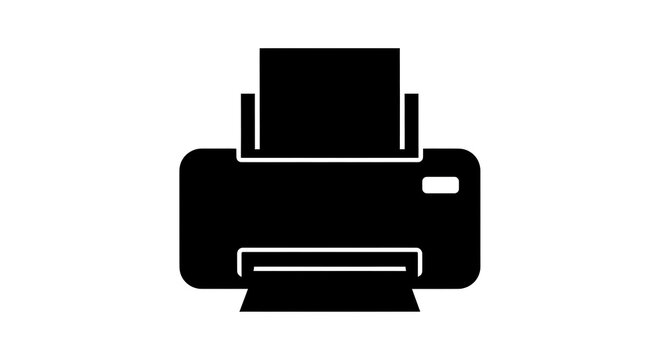 Black printer icon with paper isolated on transparent background for office use