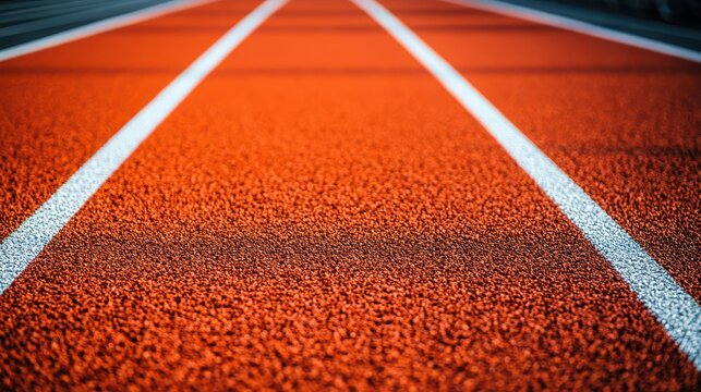 Red running track background with white parallel lane lines