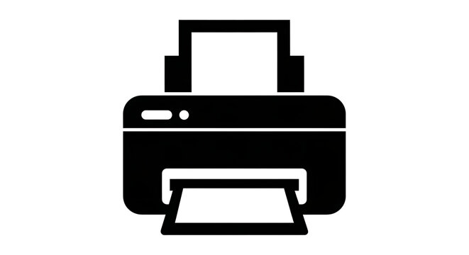 Black printer icon isolated on transparent background for office document printing tasks
