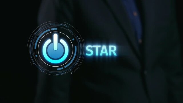 Start 2025 concept with futuristic power button symbolizing fresh beginnings, innovation, and digital transformation. Start 2025, new goals, and start 2025 initiative. Elide