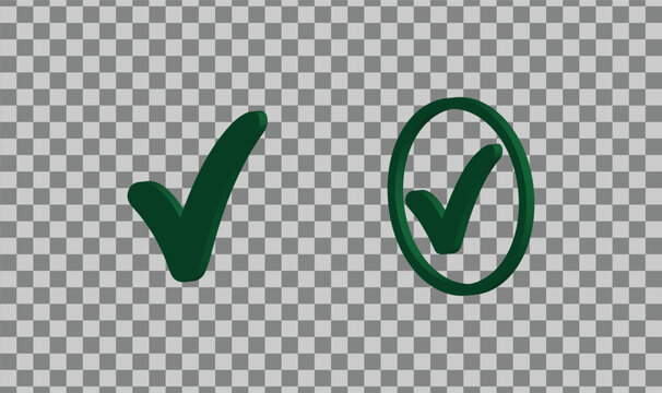 Green Check Mark Icons: A pair of simple, clean green check mark icons, one free-standing and the other enclosed within a circle, symbolizing confirmation and completion.