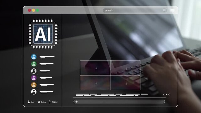 AI platform generating art images with dynamic interface. AI-generated content appears in image gallery artificial intelligence view. Genrative AI loading multiple image from AI design engine. Muxer