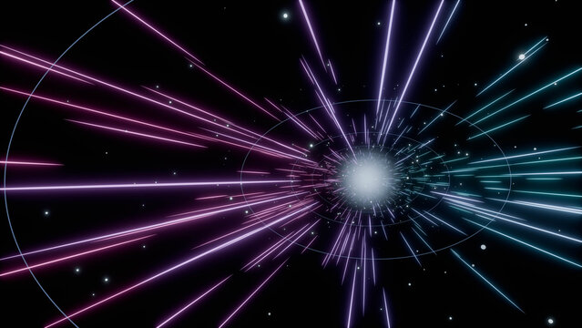Hyperspace light burst with colorful streaks radiating across deep space