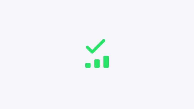 Green checkmark and growing bar chart on white background an growth with a symbol against a representing business success graph statistics motion