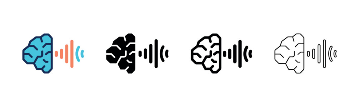 Brain activity and cognitive thinking sound waves icon set