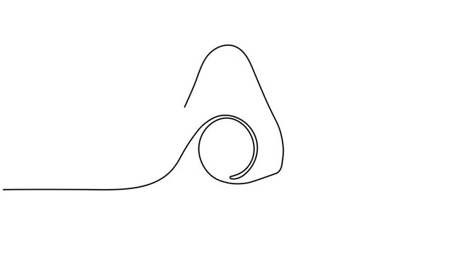  Continuous Line Drawing Animation of Avocado Fruit Half with Seed, Minimalist Self Drawing Outline of Fresh Healthy Superfood Isolated on White Background