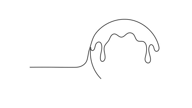 Continuous Line Drawing Animation of Glazed Donut with Dripping Frosting, Minimalist Self Drawing Outline of Sweet Bakery Pastry Isolated on White Background